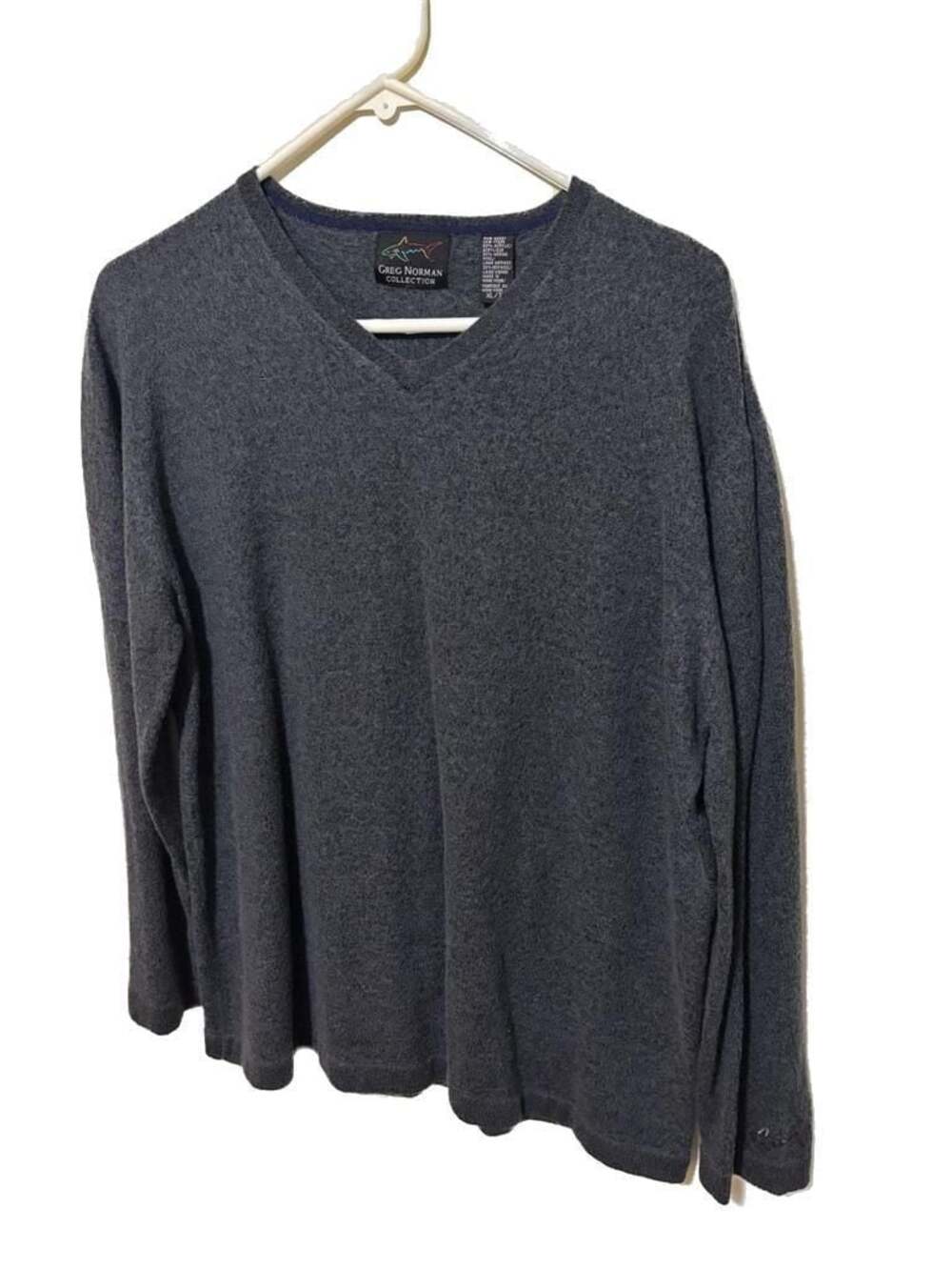 Greg Norman Collection Men's Gray Merino Wool Blend V-Neck Sweater
